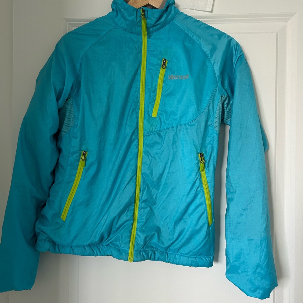 Marmot Women's Puffer Jacket - Blue with Yellow Accents